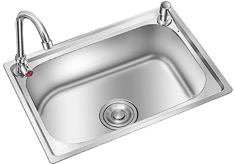 Lavello da in acciaio inox a 1 vasca in Autoportante rettangolo Lavabo Cucina da Appoggio Incassodacon rubinetto Commerciale da Esterno Ristorante Lavanderia Lavandino (38x33cm)