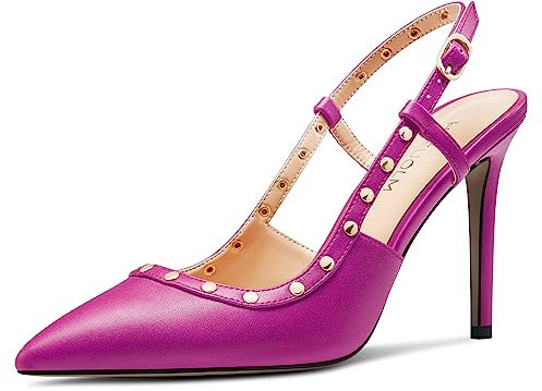 HDEUOLM Donna Spillo Alto High Tacco Heel a Punta Sandali Slingback Slip-on Pumps Fibbia Rivetti Feste Dress Estate 10 CM Heels Fucsia 41 EU