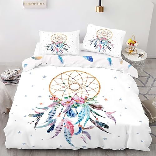 phonxia Housse de Couette 240 x 260 Fille Attrape Rêve Rose Parure de Lit 2 Personnes Imprimées Réversibles Ensemble De Literie Doux Microfibre avec Fermeture Éclair avec 2 Taie d'oreiller 65x65 cm
