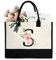 sundee Personalisierte Strandtasche aus Segeltuch mit Innentasche mit Reißverschluss, monogrammierte Geschenktasche für Hochzeit, Geburtstag, Urlaub, Schwarzer Buchstabe S, One Size