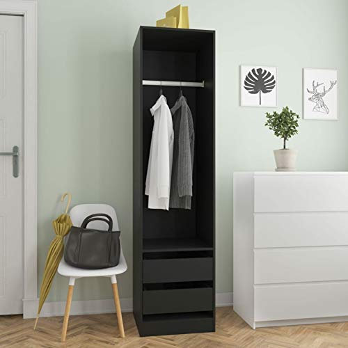 ADWOA Kleiderschrank mit Schubladen Schwarz 50x50x200cm Holzwerkstoff Massivholz Kleiderschrank Industrial Style