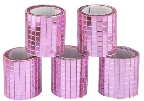 Yeehlmer Glass Mirror Disco Tiles 2400Pcs, 5 x 5 mm Self-Adhesive Mirror Tiles for Craft Decoration Disco Ball, Mini Mosaic Tiles for Party Decor DIY(Pink)