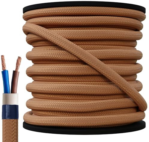 Vintage Fabric 3 Core Braided Textile Cable - 6.5FT (2 Metres) Gold Twisted 3x1.5mm² Pendulum Lamp Cable