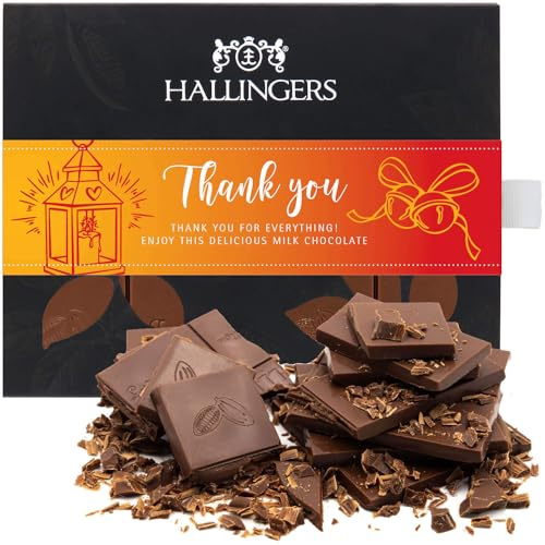 Hallingers Genuss Manufaktur Schokolade Weihnachts-Geschenk - Tafel handgeschöpften Edelkakaos ohne Alkohol edler Karton Thank You Pur, Weihnachten für Frauen Männer