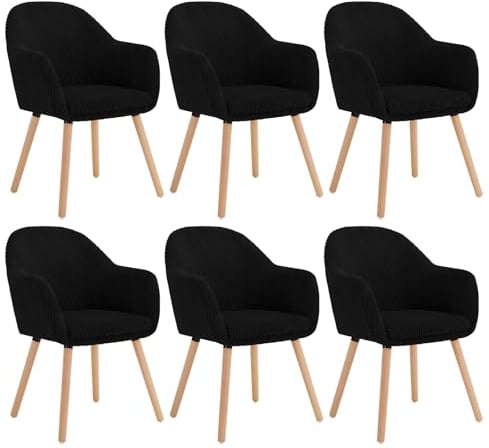 WOLTU Esszimmerstühle 6er Set, Stuhl Esszimmer Esstisch, Küchenstuhl Armlehnstuhl Polsterstuhl, Sessel Wohnzimmer Modern, mit Armlehnen, aus Cord, Massivholzbeine, Schwarz, EZS26sz-6