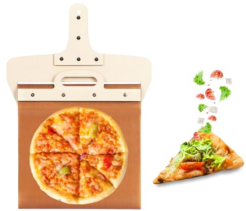 Sliding Pizza Peel, Wooden Pizza Shovel Peel Rack Non-Stick Pizza Transfer Slider Pizza Smart Slide Spatula Paddle Board with Handle, Practical Pizza Mover Tool for Indoor & Outdoor Ovens