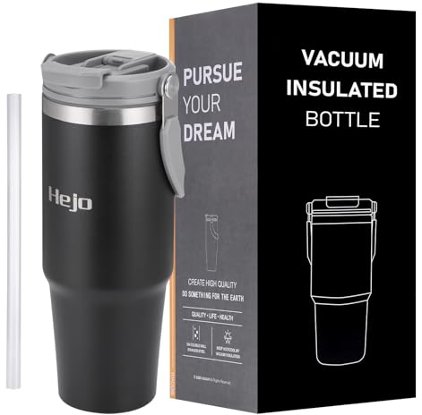 Hejo Tumbler with Straw and Lid, 40oz Travel Mug with Handle, Stainless Steel Insulated Water Cup Thermal Mug Coffee Cup Thermos Mug, Large Drinking Cup with Straw for Hot Drinks, Cold Drink