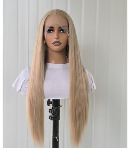 Greenmirr Ash Blonde Lace Front Perücke Lange Gerade 13X4 Lace Front mit beheizter synthetischer Ersatz Perücke für Frauen 26in