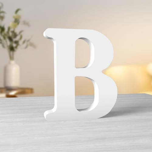 Aruatu 6 Inch White Wood Letters Unfinished Wooden Letter for Wall Decor Decorative Standing Letters Slices Sign Board Decoration for Craft Home Party Projects (B)