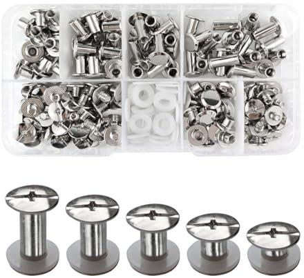 SHSMPXOY 100 Set Rivetti a Vite, Rivetti Chicago,M5*4/6/8/10/12mm Viti Chicago Screws Chicago Book Viti Chicago di ricambio in Metallo per Borse, Libri, Collari, Zaini, Guinzagli (Argento)