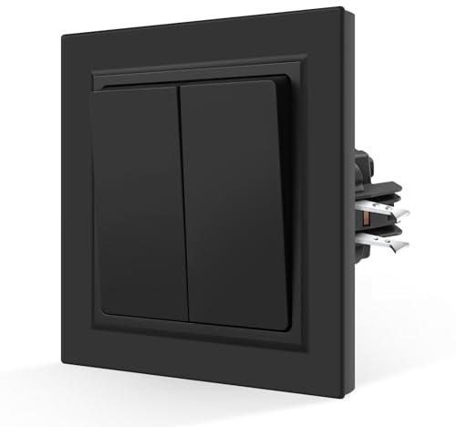 CNBINGO Interruptor de luz Rocker con garras – Moderno interruptor de pared empotrado – Interruptor basculante doble con placa mate respetuosa con la piel – 2 vías de 1 vía, color negro
