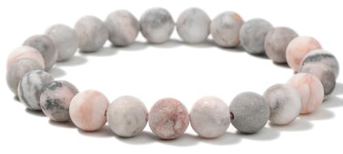 Landorilo Handmade Echte Naturstein Perlen Heilsteine Armband Damen Herren, 8MM Runde Edelsteine Yoga Armbänder, Glücksarmband, Kreative Schmuck Geschenke(Scrub Rosa Zebra Jaspis)