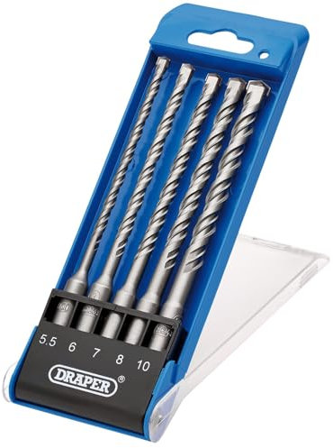 Draper 5pcs SDS Plus Drill Bit Set - 09105 - Tungsten Carbide Tip, Double Flute, for Concrete, Masonry, Brick, Stone, Granite