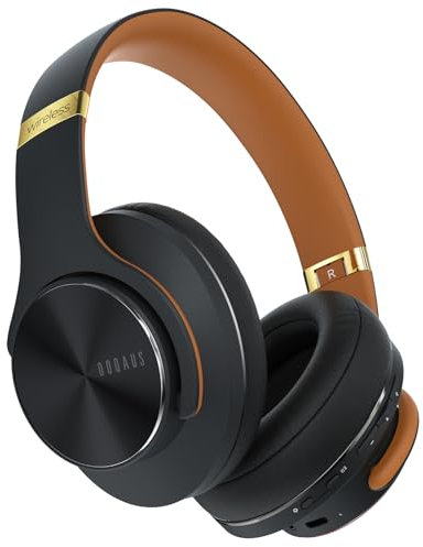 DOQAUS Wireless Headphones Over Ear, Bluetooth Headphones Over Ear with 3 EQ Modes, 90Hrs PlayTime Wireless Headphones,HiFi Stereo Foldable Headset with Microphone for PC Cellphone Tablet(Black-Brown)