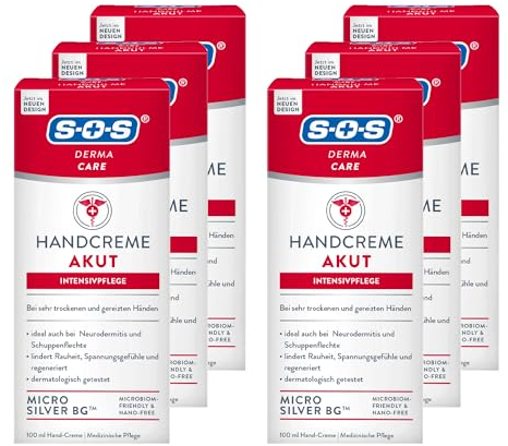 SOS Derma Care Handcreme Akut (6x 100 ml) – Intensive Handpflege – geeignet für Neurodermitis & Schuppenflechte – lindert Rauheit & Spannungsgefühl - medizinische Handpflege - regeneriert die Haut