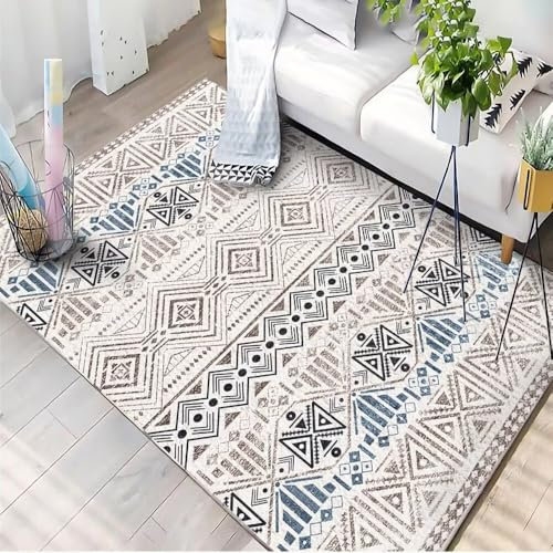 RUGMRZ Rugs for Bedroom Tepiche Blauer Teppich Fuzzy Blumendekoration Wohnzimmer rutschfest Webteppich Pastell Deko 90X190cm