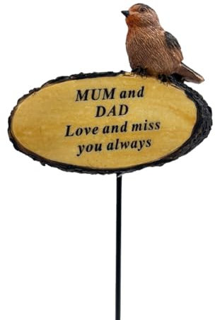 Angraves Mum and Dad Love You Always Robin Bird Memorial Tribute Stick Graveside Flower Garden Plaque