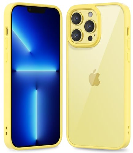 oakxco Thin Slim Clear case for iPhone 13 Pro Max, Transparent Hybrid Hard Shell Plastic & Soft Silicone Rubber Bumper, Non-Yellow Acrylic Protective Lightweight Cover for Women, Yellow