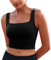 PINSPARK Sport Bustier Damen Gepolstert Ohne Bügel Sport Bra Top Breiten Trägern Sport BH Top Stretch Yoga Crop Tops Sommer Schweißableitender Nahtloser BH Schwarz s