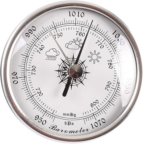 Traditionelles Barometer, Barometer-Thermometer, 1070 hPa Luftwetterstation, 72 mm Heim-Luftdruckwerkzeuge, for Hotels, Lagerhäuser, Labors, Museen, Büros, Fabriken, Wetterüberwachungsinst(Silver)