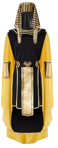 Men Egyptian Costume Deluxe Pharaoh Costumes Ancient King of Egypt Robe Arm Sleeves Headwear Necklace Outfit for Carnival Cosplay Costume