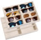 SPAKOWN Sunglass Organizer Tray 2 Pcs, Stackable Sunglass Display Trays for Drawers Velvet Glasses Storage Organizer Sunglasses Organizer 8 Grids for Men Women (Beige)