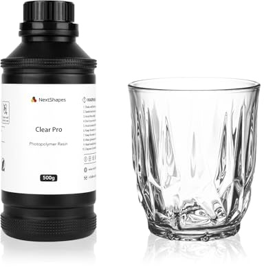 NextShapes Clear Pro 3D-Druckerharz, Glasähnliches, Ultrahohes Transparenz, Vergilbungsfrei und Nicht Spröde, Hochpräzises 405nm UV-härtendes Harz für LCD/DLP-3D-Druck (Clear Pro, 500g)