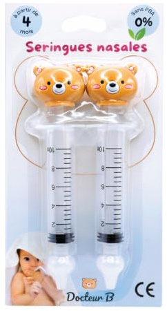 Docteur B - Seringues nasales avec tête d'ourson en silicone, 10 mL pour lavage nasal par irrigation