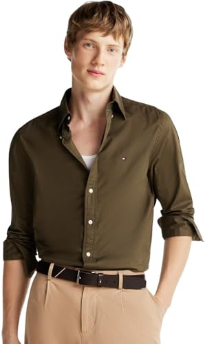 Tommy Hilfiger Chemise Homme Flex Poplin Solid Regular Fit, Vert (Army Green), L