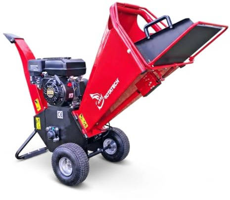 Rotatech 7HP Petrol Wood Chipper 100mm Heavy Duty Garden Shredder Mulcher – Self-Feeding Chipper for Branches up to 4 Inches