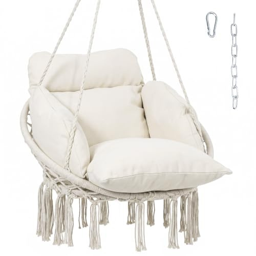 Outsunny Chaise Suspendue Grand Coussin Rembourré Tissage Serré Crème