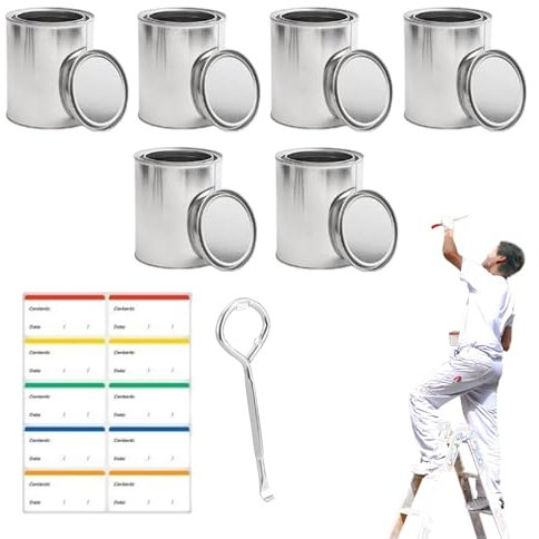 Lattine di vernice vuote con coperchi, contenitori per la conservazione a vernice - Ritocco contenitori di vernice con apriscatole e adesivi CAN - Organizzazione del garage, secchio