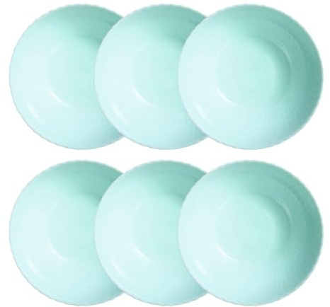 Luminarc Set de 6 platos hondos Pampille de vidrio opal 20 cm | Turquesa, Vidrio opal, formato redondo, acabado con relieve, 20 cm, 6 piezas, apilable, apto para microondas