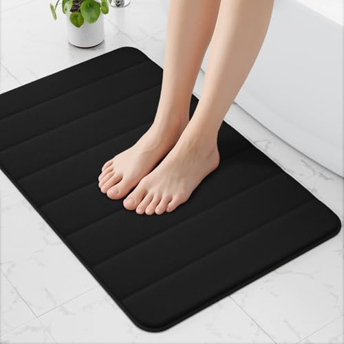 wyewye Badematte aus Memory-Schaum, 50 x 80 cm, schwarz, ultraweicher, rutschfester Badezimmerteppich mit Quick-Dry-Technologie