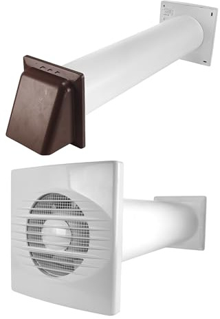 MYPURECORE Through Wall Ventilation Kit – 100mm Bathroom Extractor Fan with 50cm Duct Pipe & External Louvre Vent – Quiet, IPX4 Rated Fan – Home & Commercial Use – Bathroom, Toilet, Kitchen (Brown)