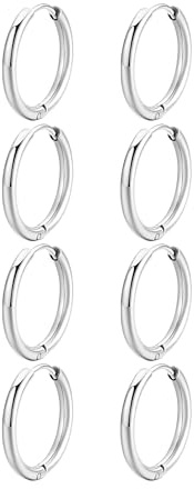 JUZICHEN 4 Paar Creolen Gold Silber Für Damen, Hypoallergene Ohrringe Edelstahl Kreolen Creolen Klein, Goldene Ohrringe Set Helix Piercings Für Mehrere Piercings