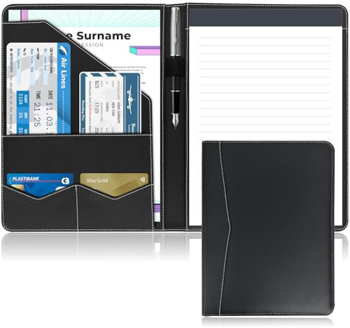 NEWYES Cartellina Porta Documenti A4 in Ecopelle Impermeabile, Nero | Organizer con scomparti carte, portapenne, tasca smartphone e tablet 13. Perfetto per ufficio, conferenze e viaggi d'affari.