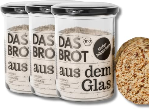 brotstoff - 3 x Bio-Haferhäppchen - DAS BROT AUS DEM GLAS, Brotbackmischung – ideal als Einzugsgeschenk, als Geburtstagsgeschenk, oder als Gastgeschenk, 1 Glas wiederverwendbar als Backform
