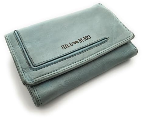 Hill Burry Damen Geldbörse aus echtem Rindleder – Vintage Portemonnaie im Used Look mit RFID Schutz, viele Fächer, großes Münzfach, Echtleder Geldbeutel, Lederbörse Damen (hellblau)