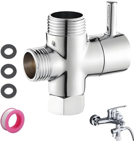 3 Wege Umschaltventil 1/2 Zoll 3 Wege Umschaltventil Dusche | mit Dichtung Duschumstellventil 3-Wege T-Adapter Umschaltventil Dusche Massives Messing Chrom für Waschbecken,Duschspray