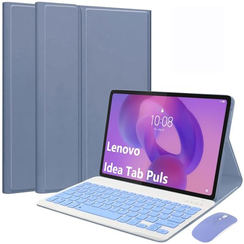 EHLCYS Keyboard Case for Lenovo Idea Tab Plus 12.1-Inch/Tab K12 2025 Model (TB361ZU/TB361FU), Magnetic Detachable Bluetooth QWERTZ German Keyboard, Ultra-Thin Multi-Angle Cover & Mouse,Lila