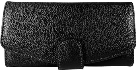 Cham Cham Geldbörse für Damen aus Kunstleder in Schwarz, Geldbeutel mit Druckknopf in 10 x 19 x 4 cm