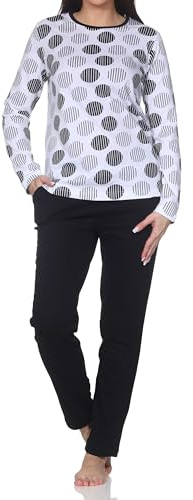 Normann Damen Langarm Schlafanzug Pyjama in Tupfen-Punkte Design - auch in Übergrössen