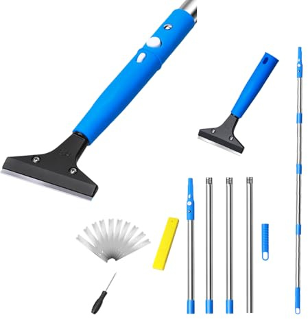 Tapetenentferner Set, Tapetenkratzer mit 10 Ersatzklingen und Abschnitte Verlängerungsstange – Tapetenschaber mit Gummigriff, für Wandfarbe, Bodenfliesen-Kleber und Etiketten
