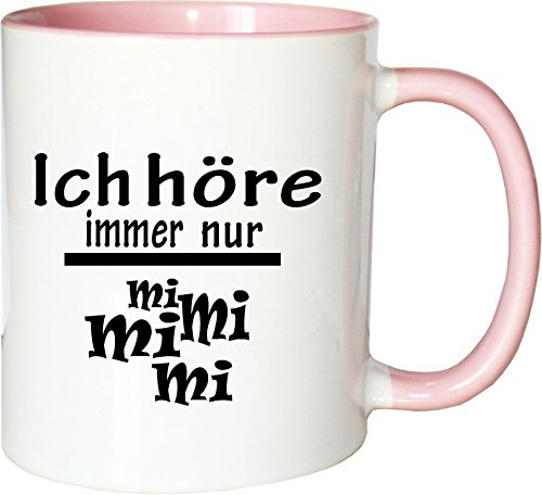 Mister Merchandise Kaffeebecher Tasse Ich höre Immer nur - Mi Mi Mi Teetasse Becher Weiß-Rosa