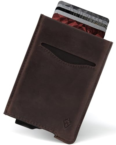 AKIELO Porte Cartes RFID Blocage avec Coffret Cadeau – Porte Cartes Cuir Élégant et Portefeuille Homme – Protection Carte Bancaire sans Contact (Alpha - Édition Cuir Moka Foncé)