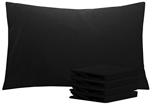 NTBAY 4 Pack Brushed Microfiber Standard Pillowcases, 50x75 cm, Black | Microfiber Plain Pillow Cases with Envelope Closure, Soft and Cosy, Wrinkle, Fade, Stain Resistant, Machine Washable