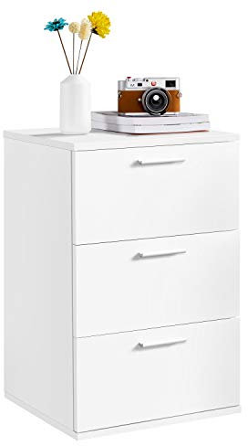 Yaheetech Table de Chevet Table de Nuit 40 x 35 x 60 cm Commode de Chevet en Bois avec 3 Tiroirs de Rangement pour Chambre à Coucher Salon Bureau Moderne Blanche