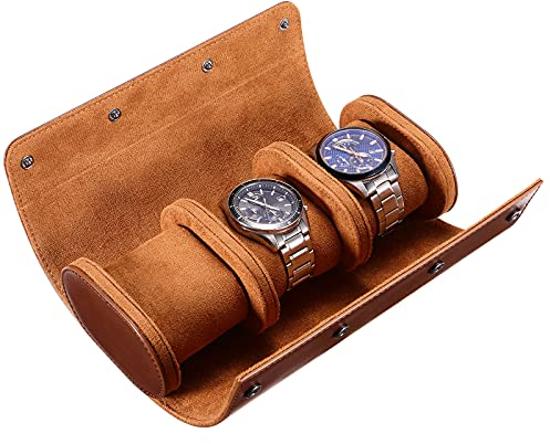 iplusmile Watch Box for Men - Watch Roll Case 3 Slot Leather Watch Case Organizer - Elastic PU Material Vintage Display Case Storage for Watch Jewelry