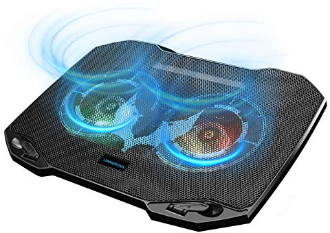 Laptop Kühler, Laptop Cooler, Leistungsstark 2 Große leise Lüfter, 2 USB Ports, 7 RGB Farben, Einfach zu transportieren, für 10-15,6 Zoll Notebook, Höhenverstellbarer Gaming Laptop Cooling Pad